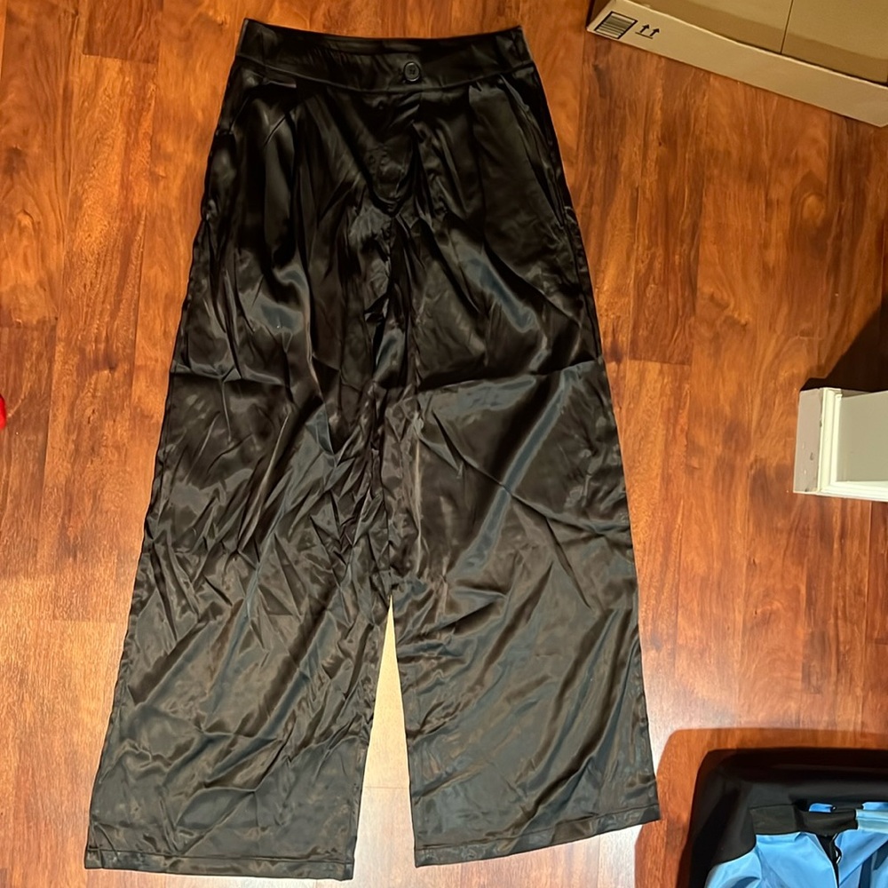 size large amazon shiny lightweight wide leg black pants pants